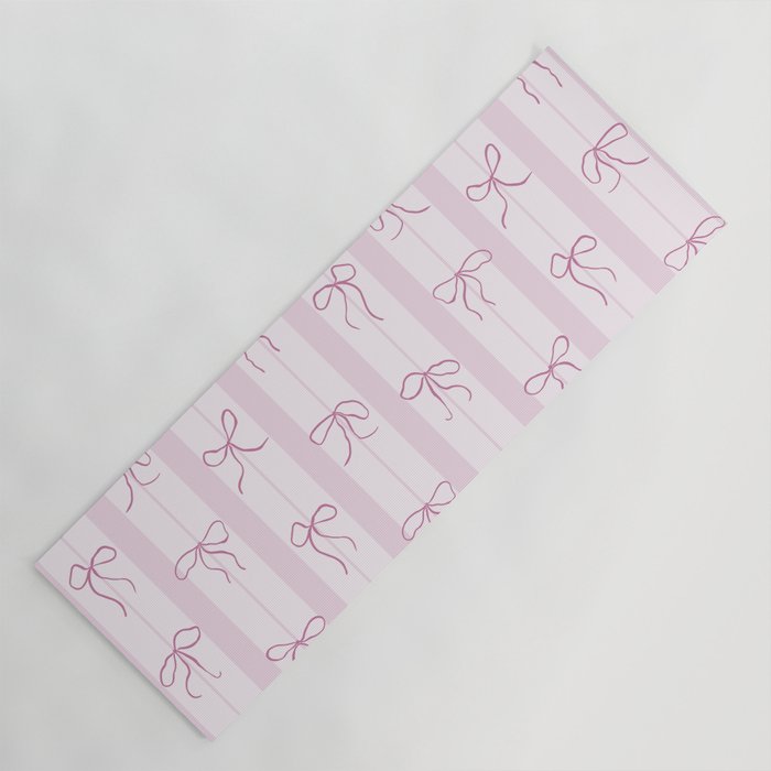 Coquette pink bows on a vertical stripes background Yoga Mat Gallery Image 1