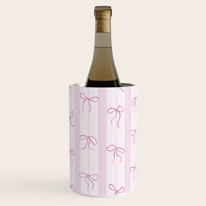 Coquette pink bows on a vertical stripes background Wine Chiller Gallery Image 1