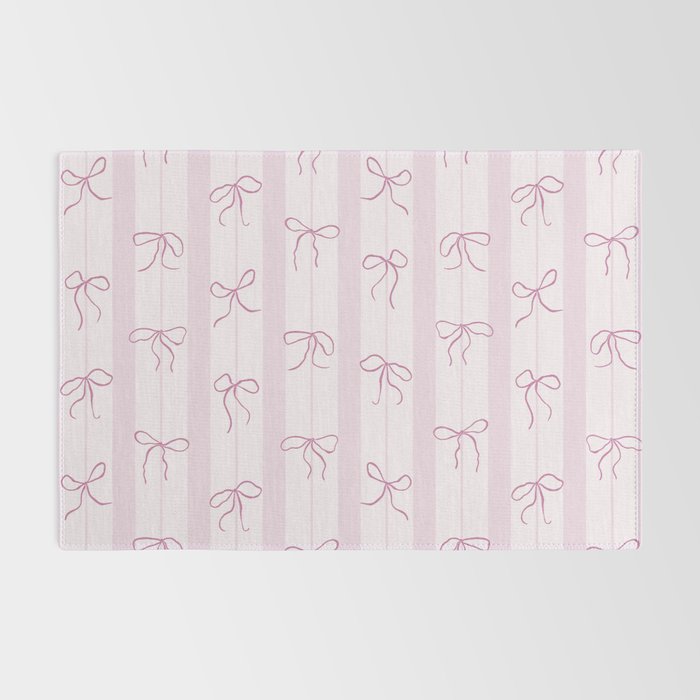 Coquette pink bows on a vertical stripes background Rug Gallery Image 2