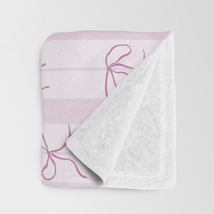 Coquette pink bows on a vertical stripes background Throw Blanket Gallery Image 3