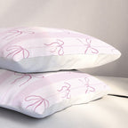 Coquette pink bows on a vertical stripes background Pillow Sham Gallery Image 3