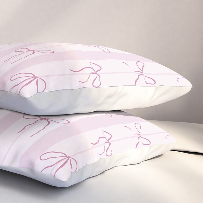 Coquette pink bows on a vertical stripes background Pillow Sham Gallery Image 3