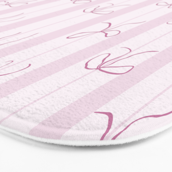 Coquette pink bows on a vertical stripes background Bath Mat Gallery Image 3
