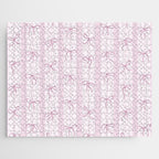 Coquette pink bows on a vertical stripes background Jigsaw Puzzle Gallery Image 1