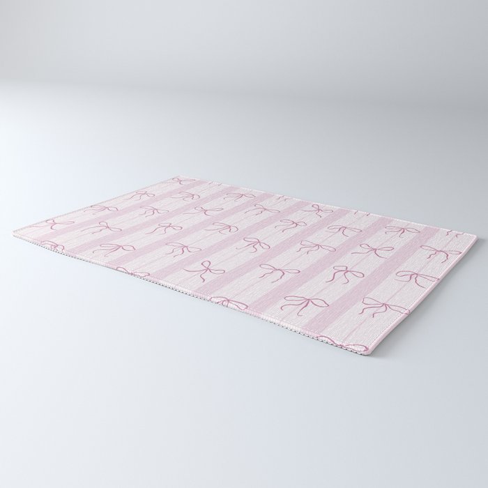 Coquette pink bows on a vertical stripes background Rug Gallery Image 3