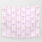 Coquette pink bows on a vertical stripes background Wall Tapestry Gallery Image 4
