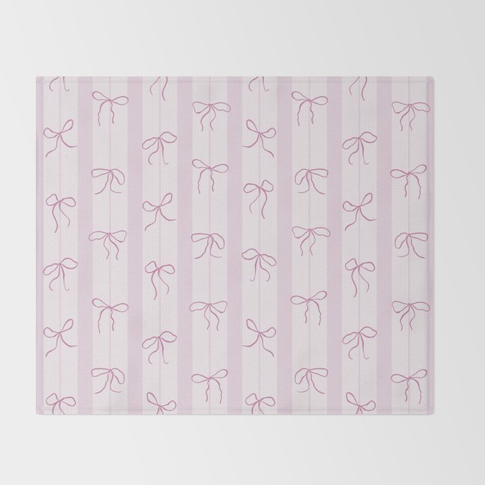Coquette pink bows on a vertical stripes background Throw Blanket Gallery Image 2