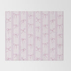 Coquette pink bows on a vertical stripes background Throw Blanket Gallery Image 2