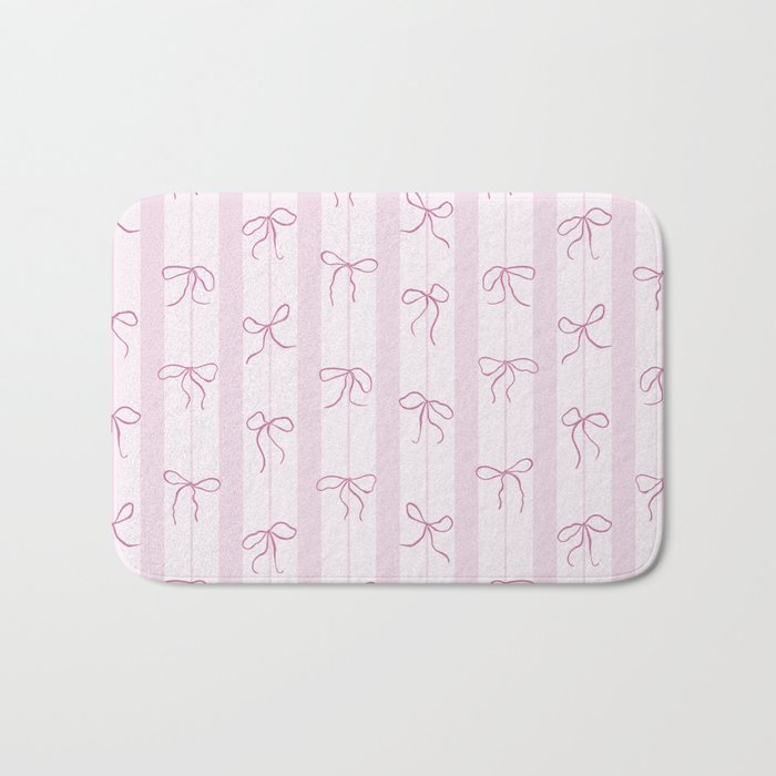 Coquette pink bows on a vertical stripes background Bath Mat Gallery Image 1