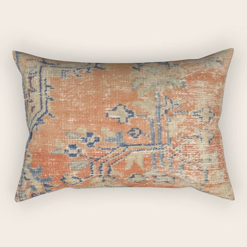 Vintage Woven Navy And Orange Rectangular Pillow