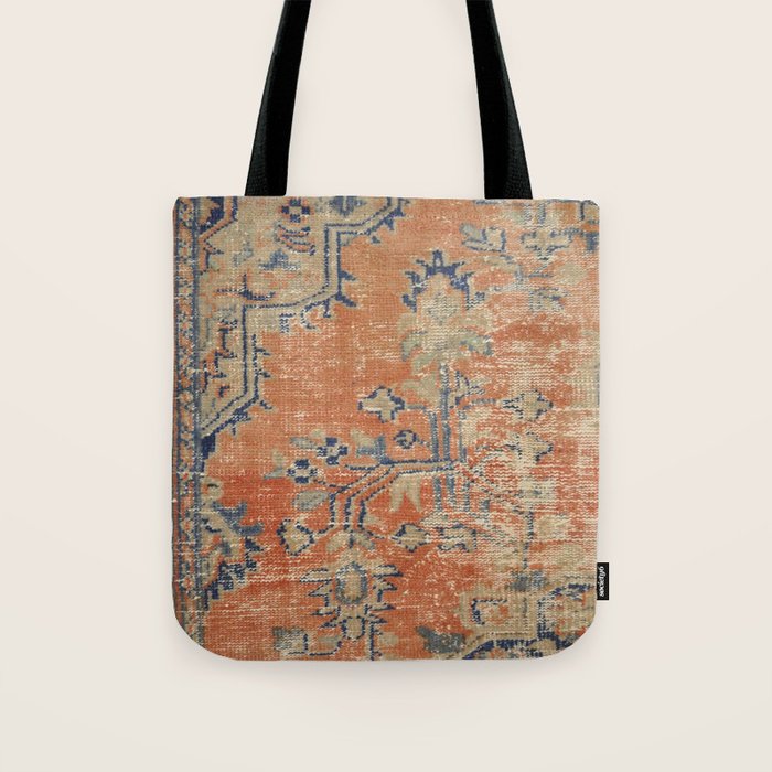 Vintage Woven Navy and Orange Tote Bag Gallery Image 1