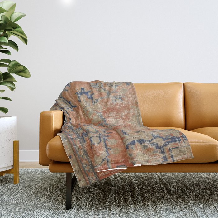 Vintage Woven Navy and Orange Throw Blanket Gallery Image 1