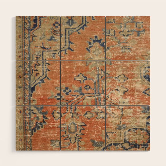 Vintage Woven Navy and Orange Wood Wall Art Gallery Image 1