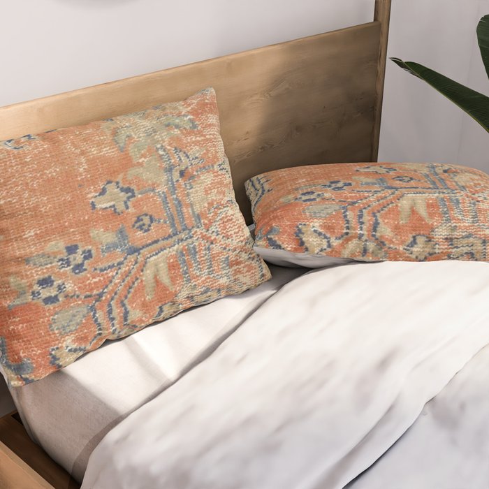 Vintage Woven Navy and Orange Pillow Sham Gallery Image 2