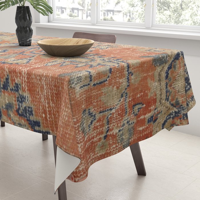 Vintage Woven Navy and Orange Tablecloth Gallery Image 3
