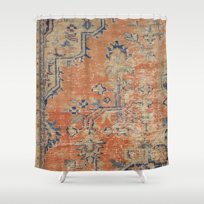 Vintage Woven Navy and Orange Shower Curtain Gallery Image 1