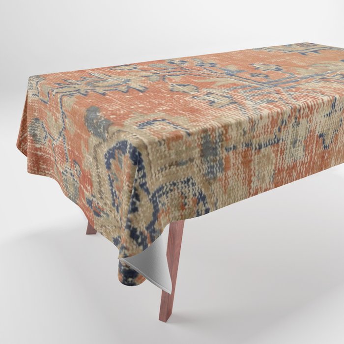 Vintage Woven Navy and Orange Tablecloth Gallery Image 1