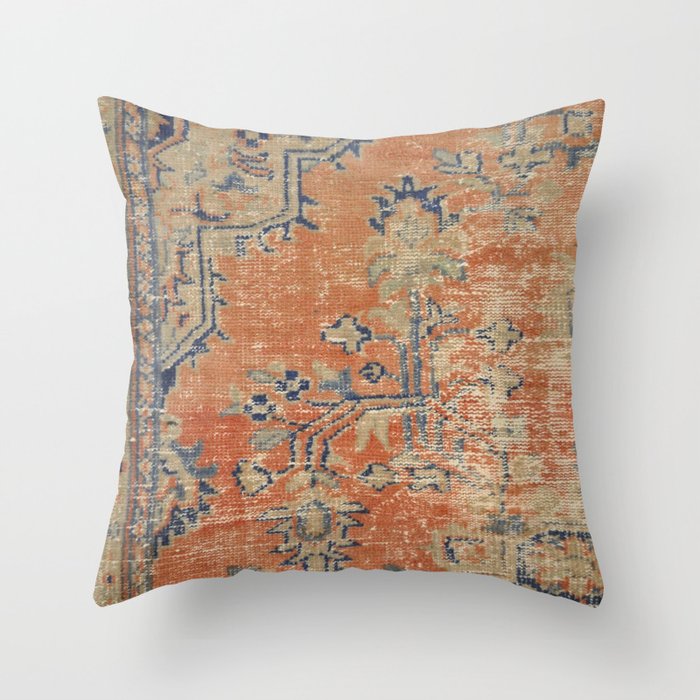 Vintage Woven Navy and Orange Throw Pillow