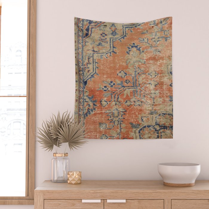 Vintage Woven Navy and Orange Wall Tapestry Gallery Image 2