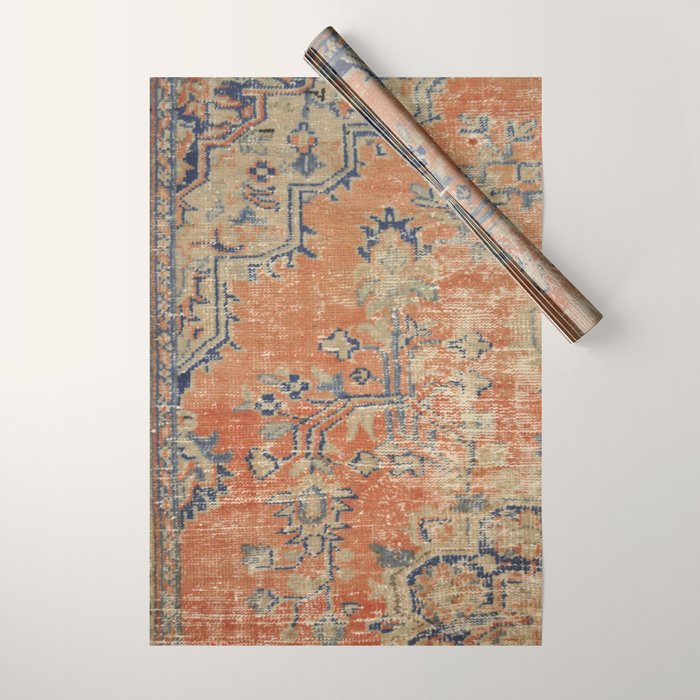 Vintage Woven Navy and Orange Wrapping Paper Gallery Image 1