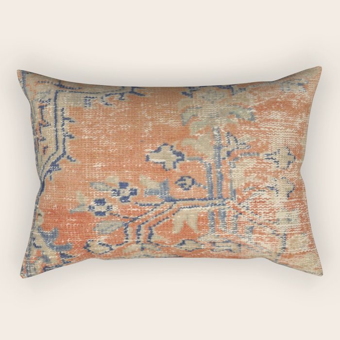 Vintage Woven Navy and Orange Rectangular Pillow