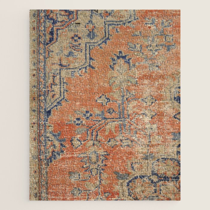 Vintage Woven Navy and Orange Jigsaw Puzzle Gallery Image 1