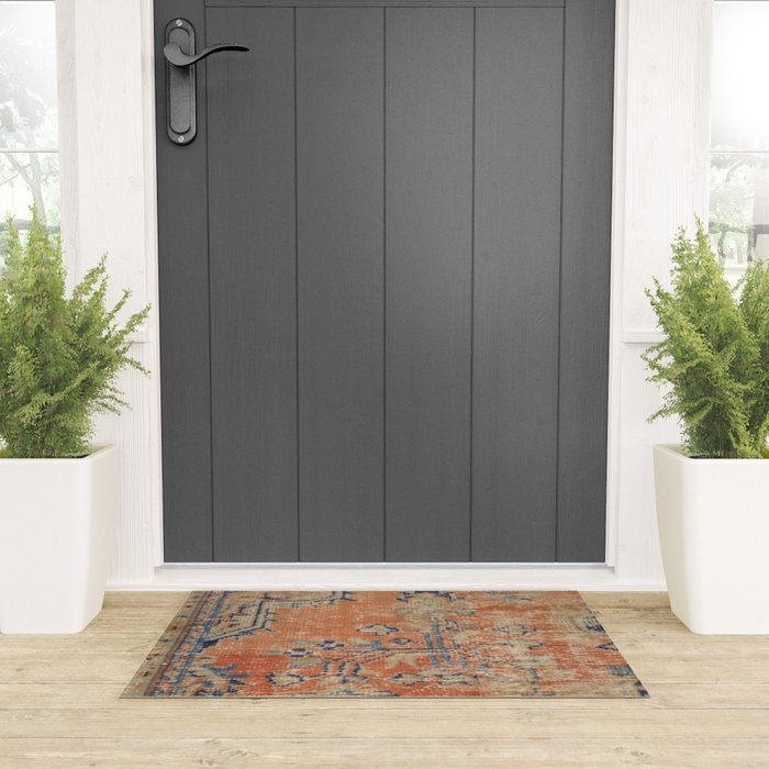 Vintage Woven Navy and Orange Welcome Mat Gallery Image 3