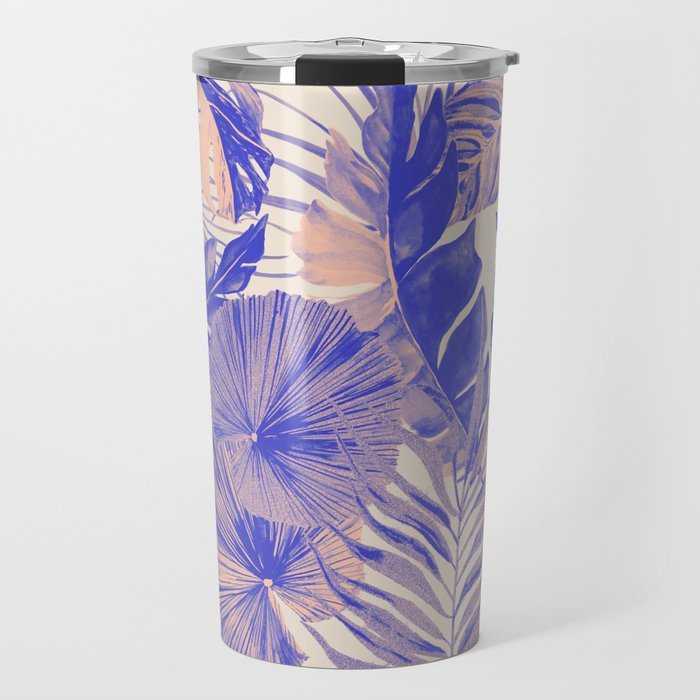 Blue and pink leafy jungle J Travel Mug Gallery Image 1