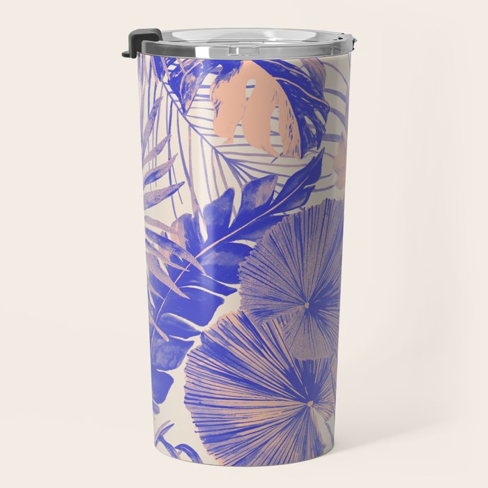 Blue and pink leafy jungle J Travel Mug Gallery Image 3