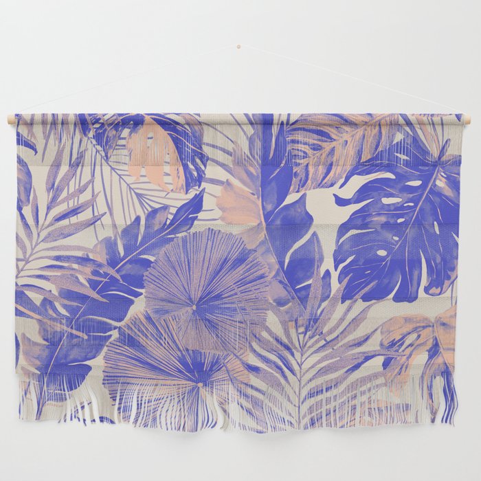 Blue and pink leafy jungle J Wall Hanging Gallery Image 1