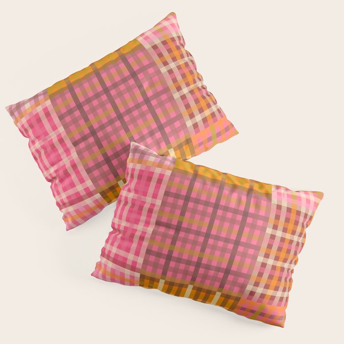 Gingham Patchwork Retro Plaid Check Pattern Pink Orange Moss Pillow Sham Gallery Image 3