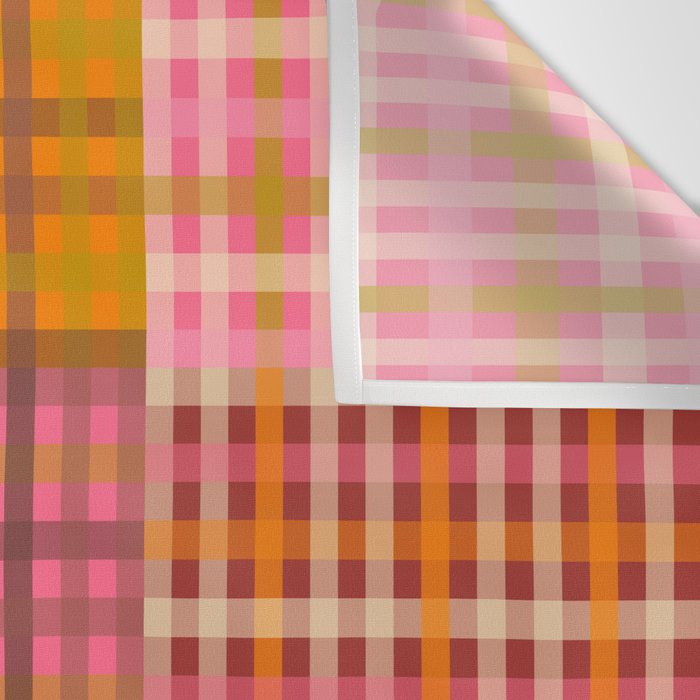 Gingham Patchwork Retro Plaid Check Pattern Pink Orange Moss Wall Tapestry Gallery Image 3