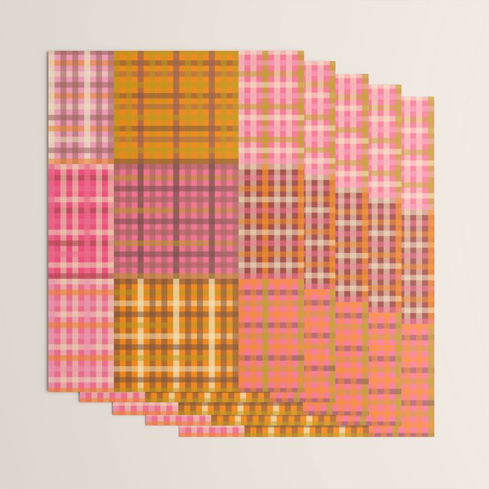 Gingham Patchwork Retro Plaid Check Pattern Pink Orange Moss Wrapping Paper Gallery Image 3