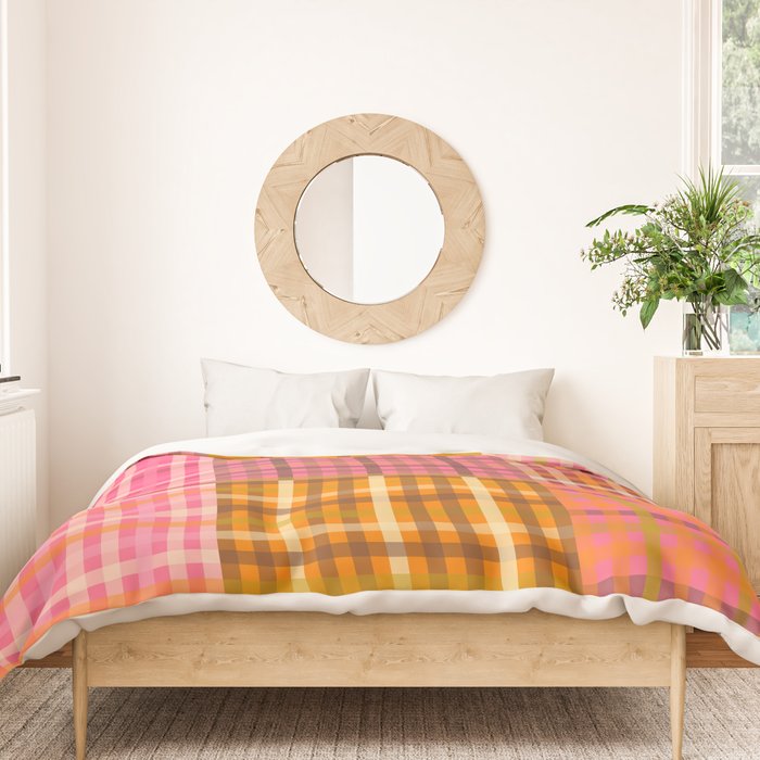 Gingham Patchwork Retro Plaid Check Pattern Pink Orange Moss Duvet Cover Gallery Image 3