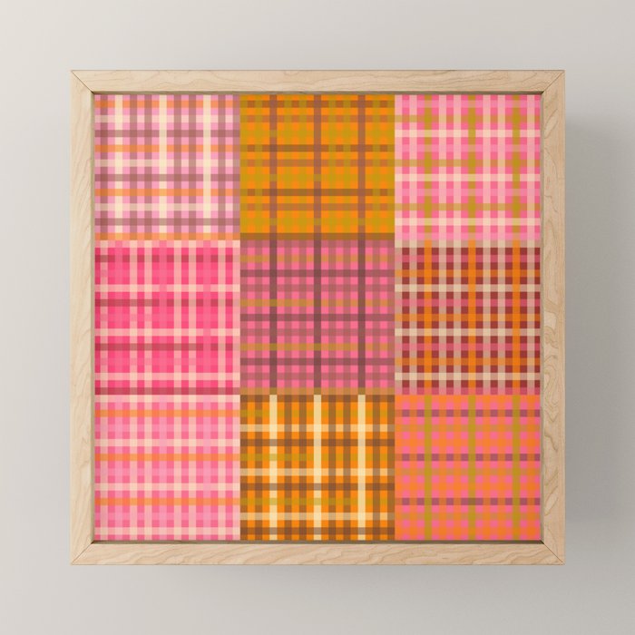 Gingham Patchwork Retro Plaid Check Pattern Pink Orange Moss Mini Art Print Gallery Image 1