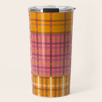 Gingham Patchwork Retro Plaid Check Pattern Pink Orange Moss Travel Mug Gallery Image 1