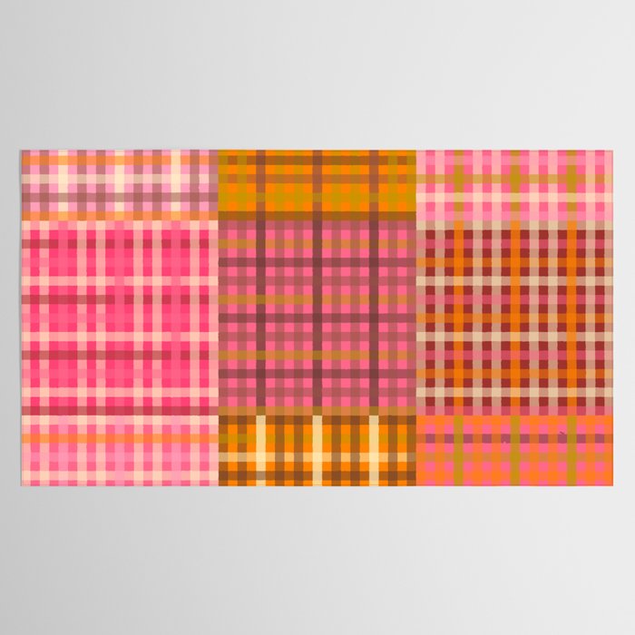 Gingham Patchwork Retro Plaid Check Pattern Pink Orange Moss Tablecloth Gallery Image 2