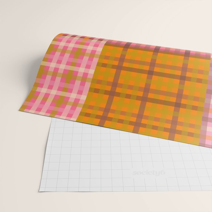 Gingham Patchwork Retro Plaid Check Pattern Pink Orange Moss Wrapping Paper Gallery Image 2