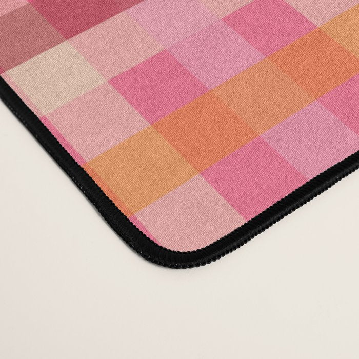 Gingham Patchwork Retro Plaid Check Pattern Pink Orange Moss Desk Mat Gallery Image 4