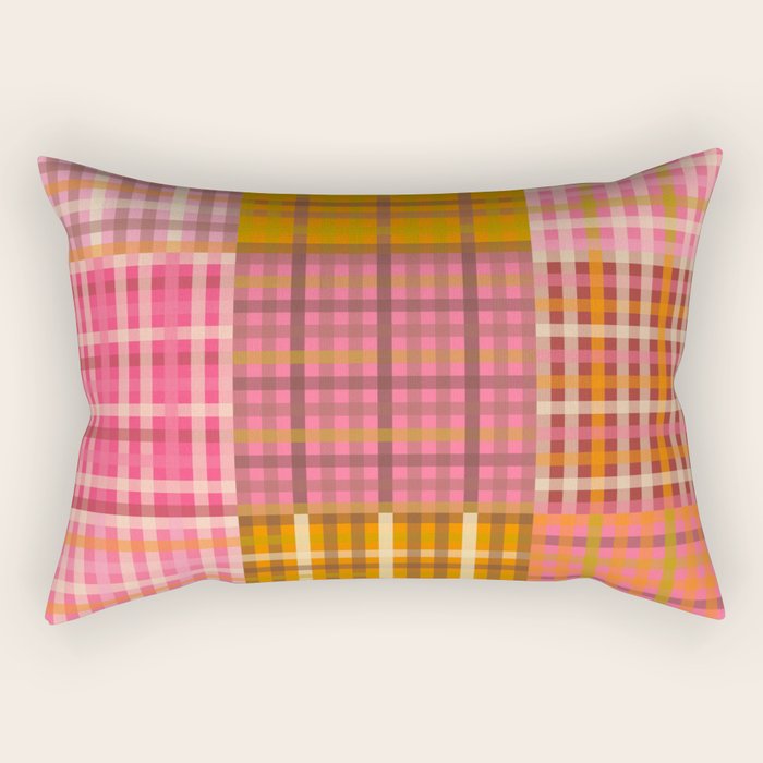 Gingham Patchwork Retro Plaid Check Pattern Pink Orange Moss Rectangular Pillow Gallery Image 2