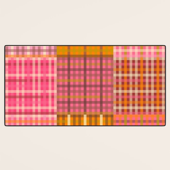Gingham Patchwork Retro Plaid Check Pattern Pink Orange Moss Desk Mat Gallery Image 3