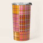 Gingham Patchwork Retro Plaid Check Pattern Pink Orange Moss Travel Mug Gallery Image 2