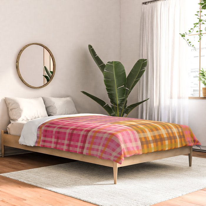 Gingham Patchwork Retro Plaid Check Pattern Pink Orange Moss Comforter Gallery Image 2
