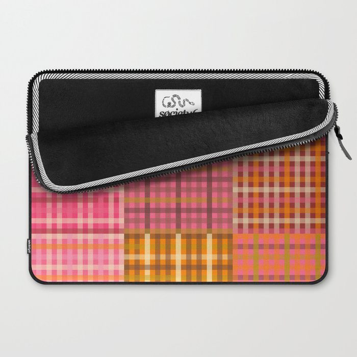 Gingham Patchwork Retro Plaid Check Pattern Pink Orange Moss Laptop Sleeve Gallery Image 2