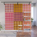 Gingham Patchwork Retro Plaid Check Pattern Pink Orange Moss Wall Mural Gallery Image 1