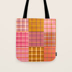Gingham Patchwork Retro Plaid Check Pattern Pink Orange Moss Tote Bag Gallery Image 1
