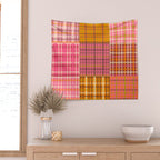 Gingham Patchwork Retro Plaid Check Pattern Pink Orange Moss Wall Tapestry Gallery Image 2