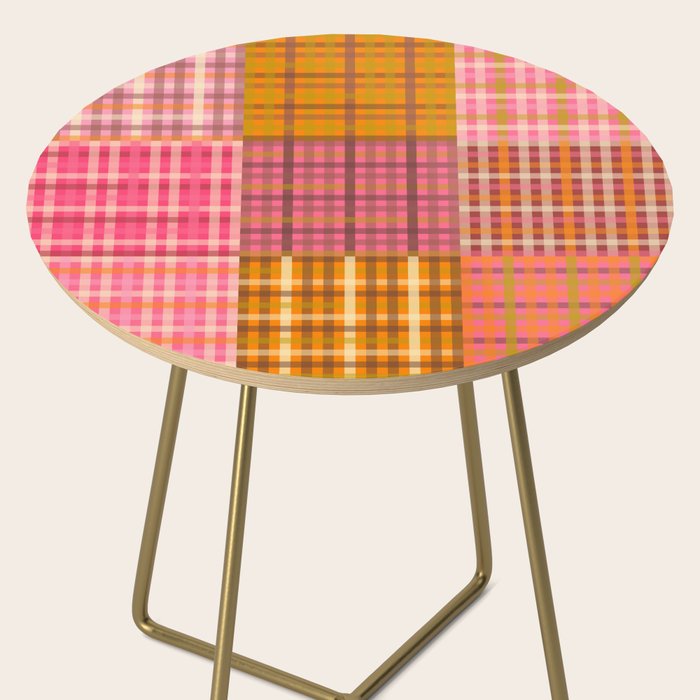 Gingham Patchwork Retro Plaid Check Pattern Pink Orange Moss Side Table Gallery Image 2