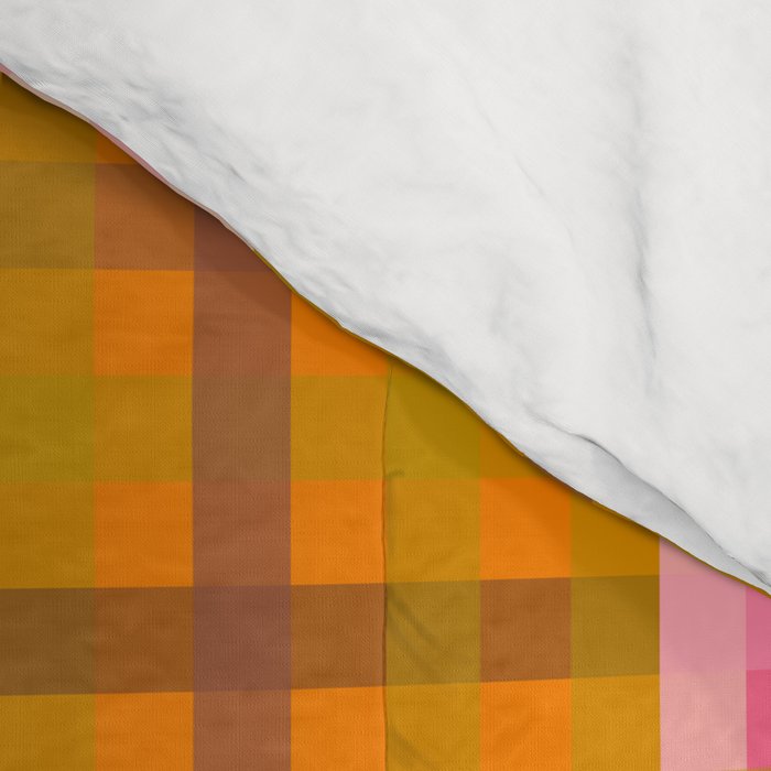 Gingham Patchwork Retro Plaid Check Pattern Pink Orange Moss Comforter Gallery Image 4