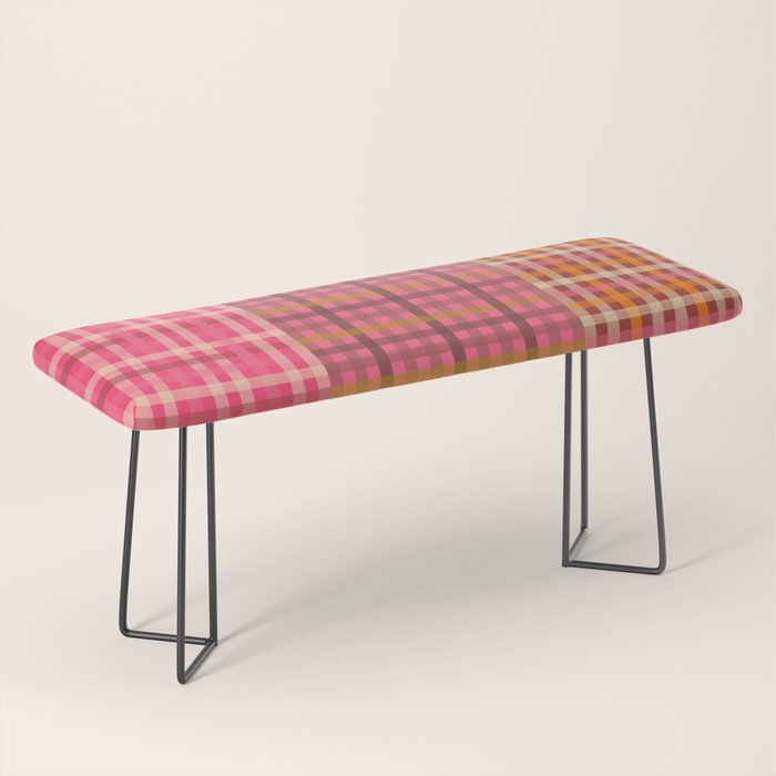 Gingham Patchwork Retro Plaid Check Pattern Pink Orange Moss Bench Gallery Image 1